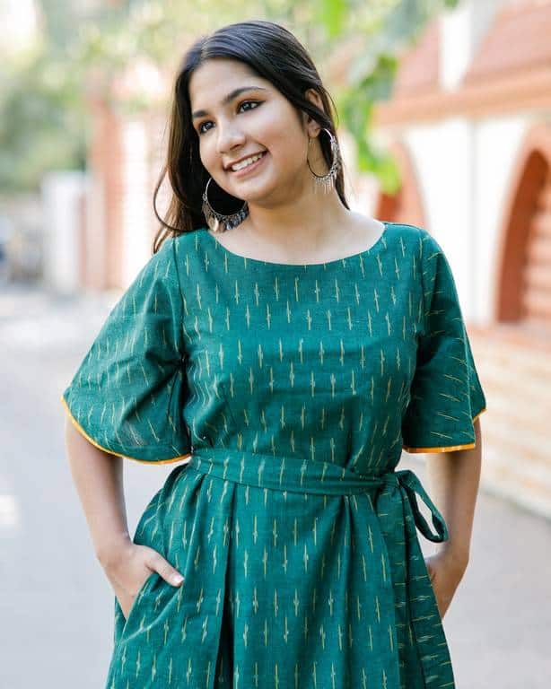 Pickle Green Ikat Dress with Belt