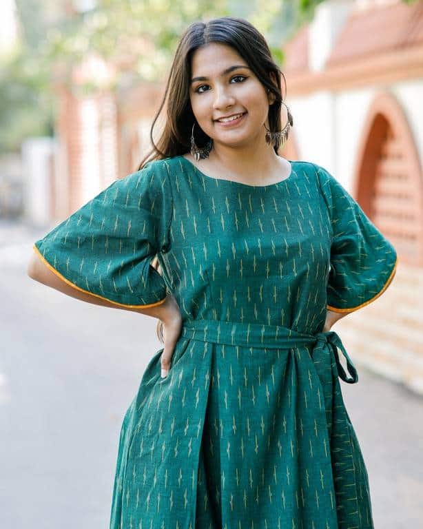 Pickle Green Ikat Dress with Belt
