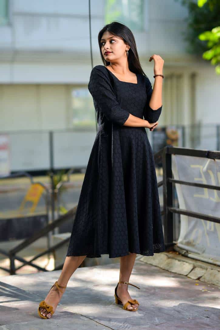 Midnight Black Cutwork Nursing Dress