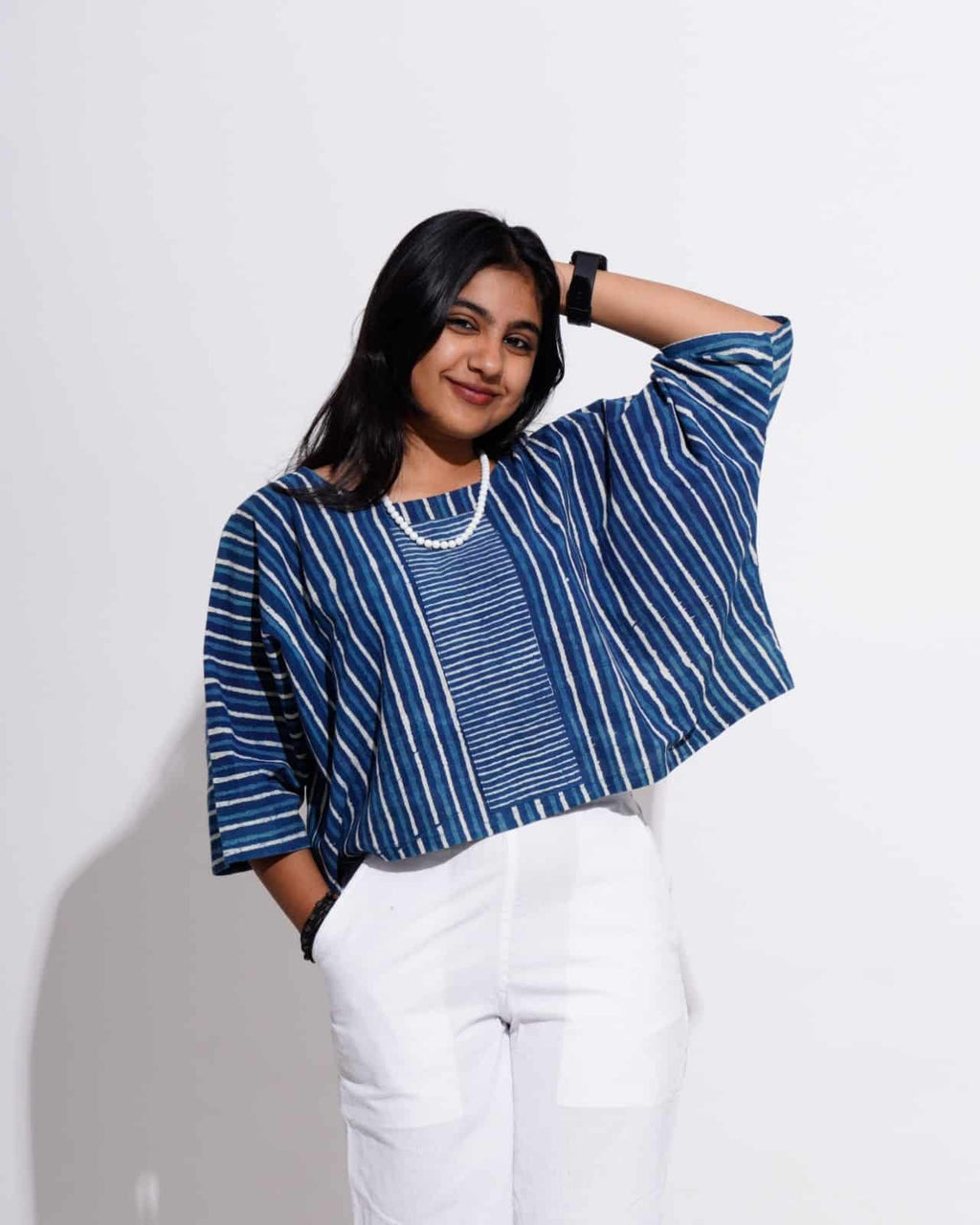 Indigo Stripes Crop Top