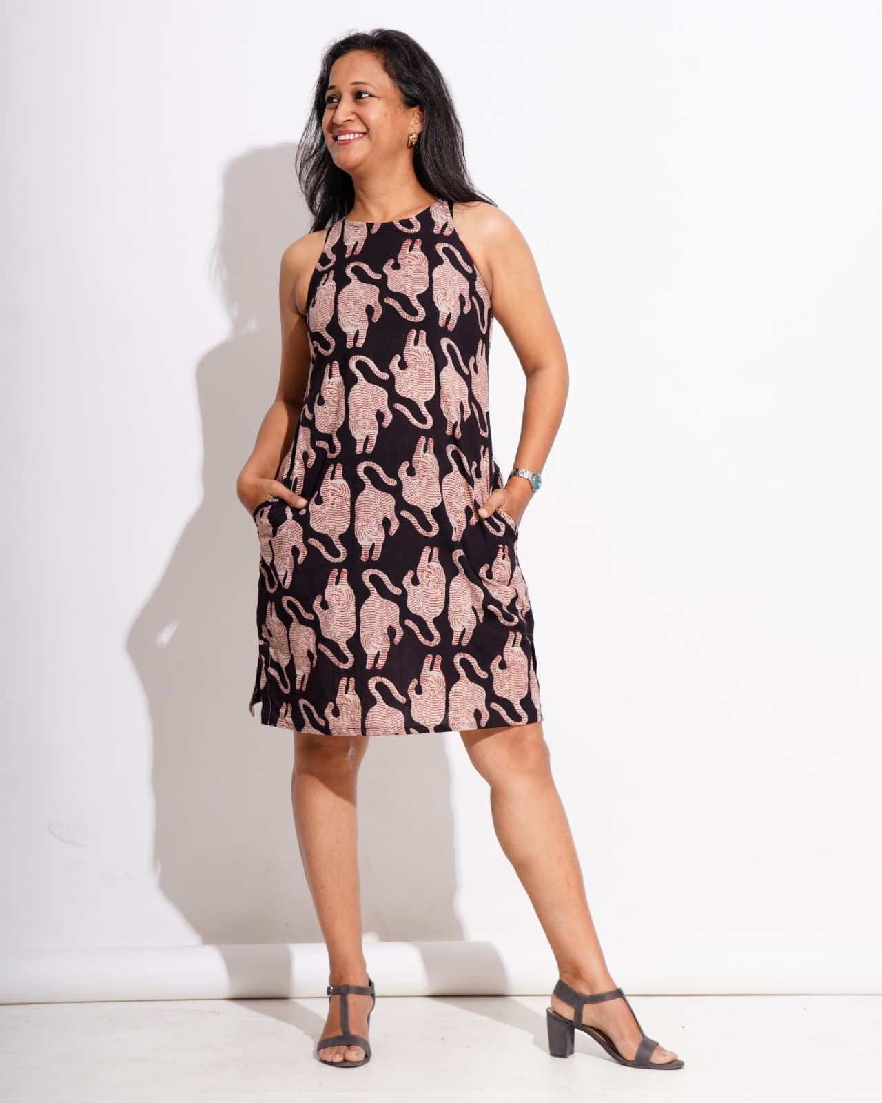 Black Kitty Halter Shift Dress Main image