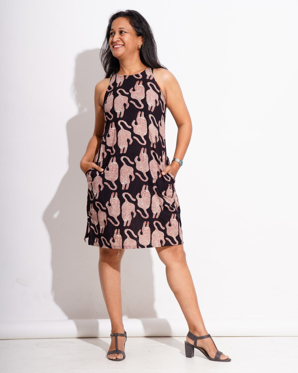 Black Kitty Halter Shift Dress