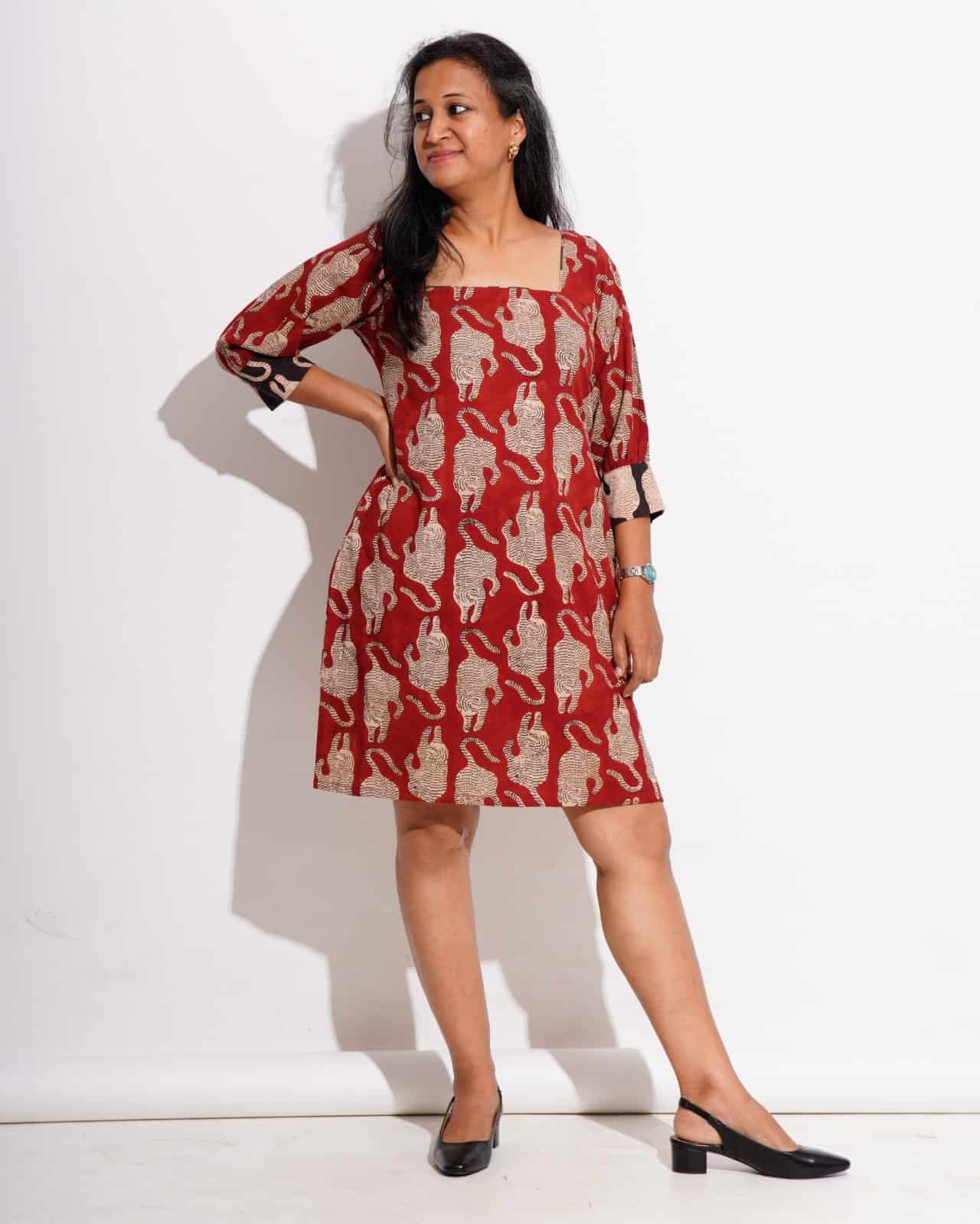 Red Kitty Puff Sleeves Shift Dress Main image
