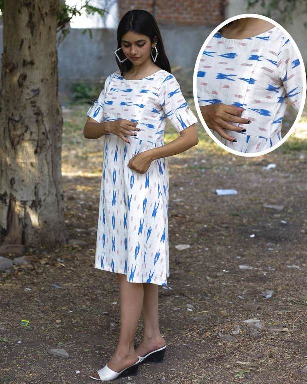 White Shift Ikat Maternity Dress