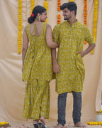 Yellow Fish Print Sharara Family Set