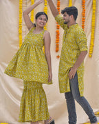 Yellow Fish Print Sharara Family Set