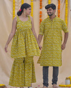Yellow Fish Print Sharara Family Set