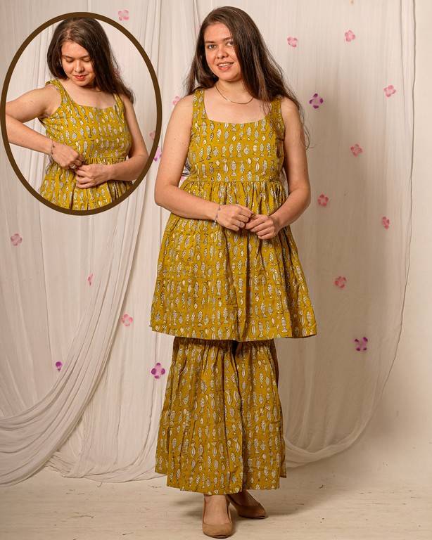 Yellow Fish Print Sharara Nursing Dress Set Main image