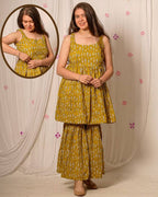 Yellow Fish Print Sharara Nursing Dress Set