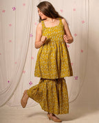 Yellow Fish Print Sharara Nursing Dress Set