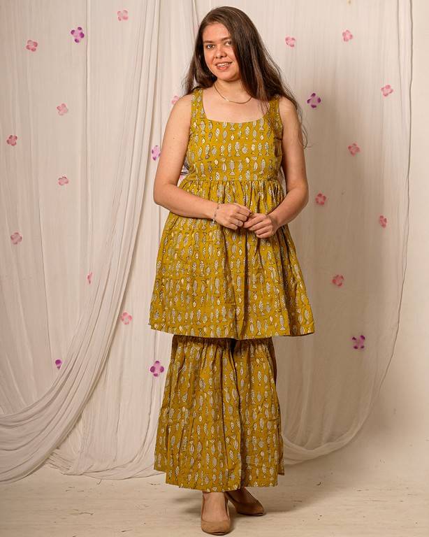 Yellow Fish Print Sharara Nursing Dress Set