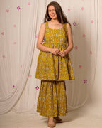 Yellow Fish Print Sharara Nursing Dress Set
