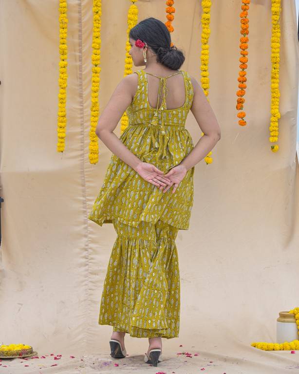 Yellow Fish Print Sharara Set
