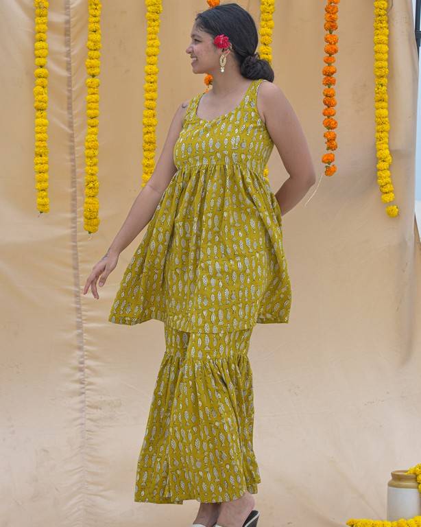 Yellow Fish Print Sharara Set Secondary image