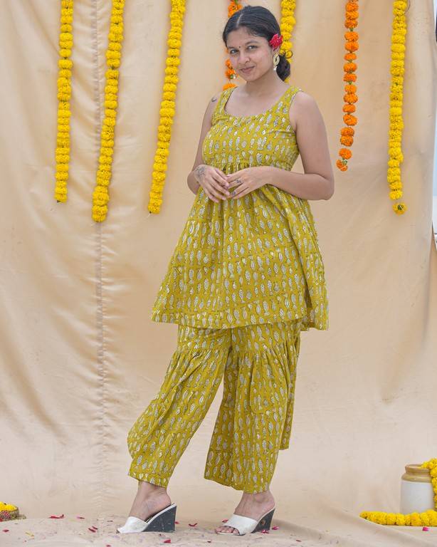 Yellow Fish Print Sharara Set