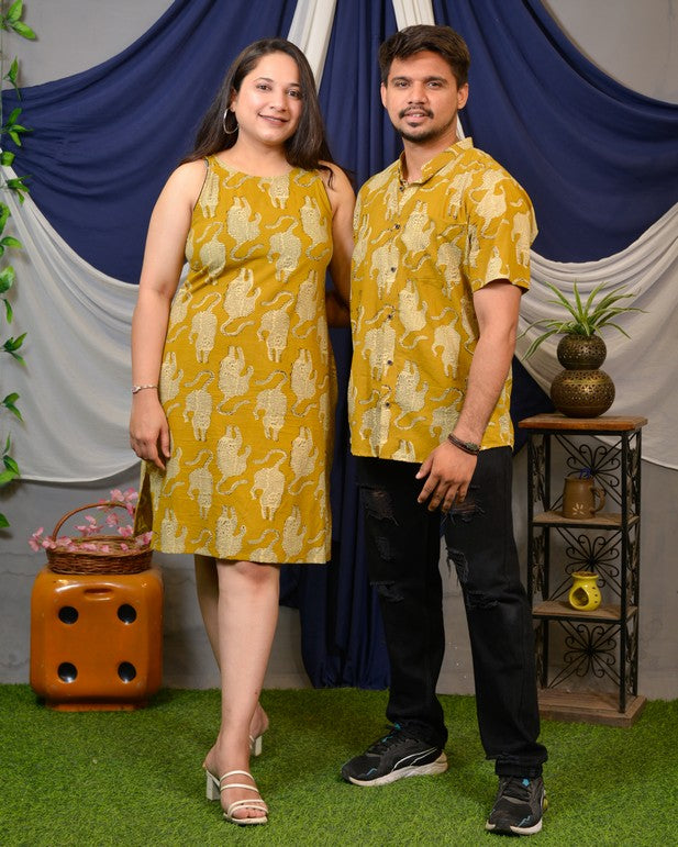 Mustard Kitty Halter Shift Couple Set