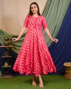 Flamingo Pink Anarkali Maternity Dress