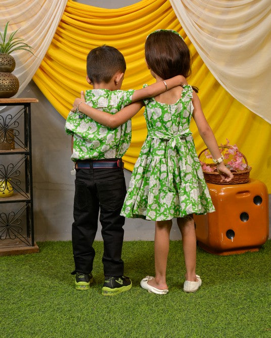 Pistachio Green Floral Father Kid Twining