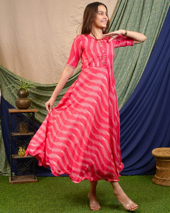 ?Flamingo Pink Anarkali Dress