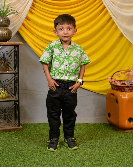 Pistachio Green Floral Kids Shirt