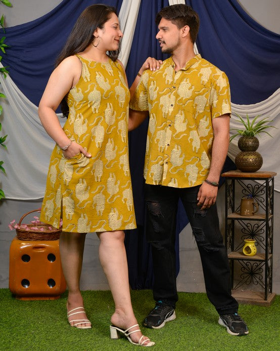 Mustard Kitty Halter Shift Couple Set