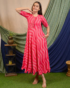 Flamingo Pink Anarkali Maternity Dress