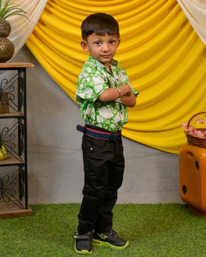 Pistachio Green Floral Kids Shirt