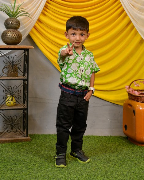 Pistachio Green Floral Kids Shirt