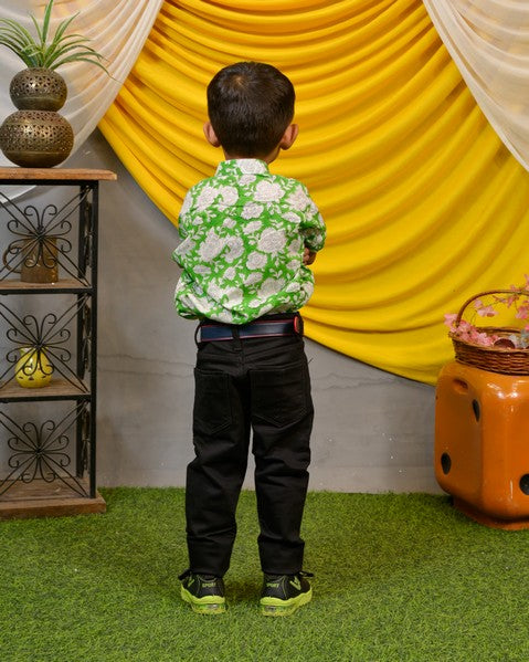 Pistachio Green Floral Kids Shirt
