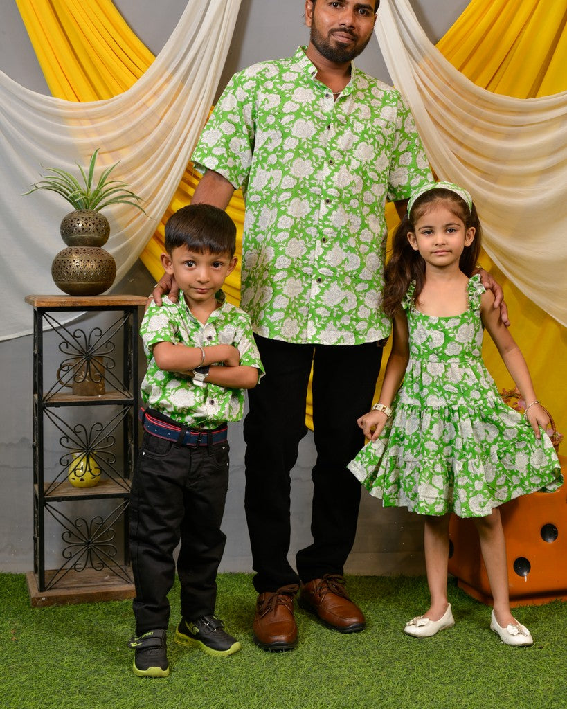 Pistachio Green Floral Father Kid Twining