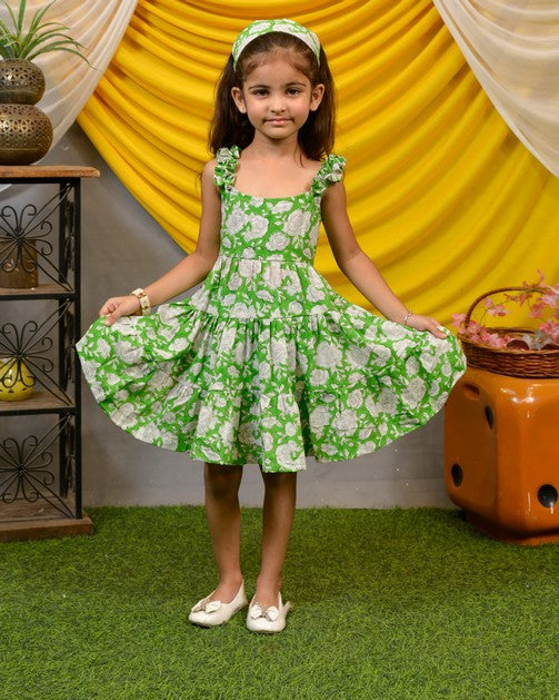 Pistachio Green Floral Kids Dress