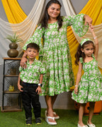 Pistachio Green Floral Mother Kids Twinning