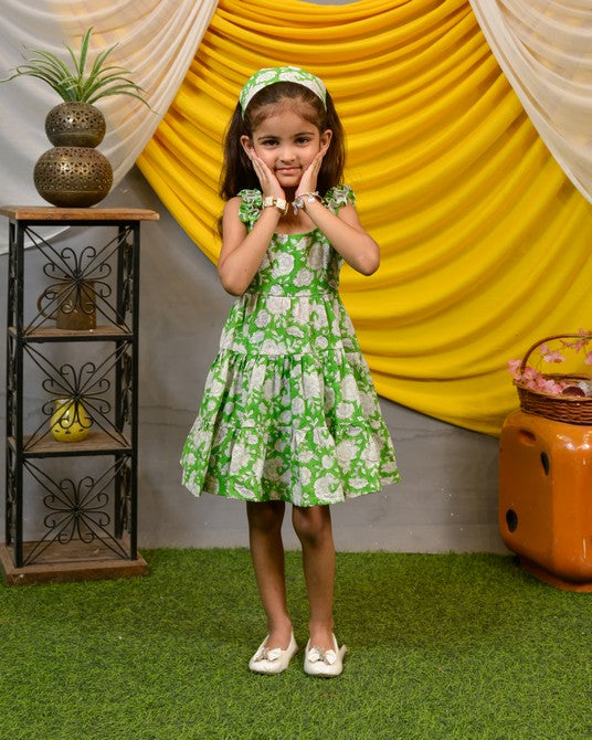 Pistachio Green Floral Kids Dress