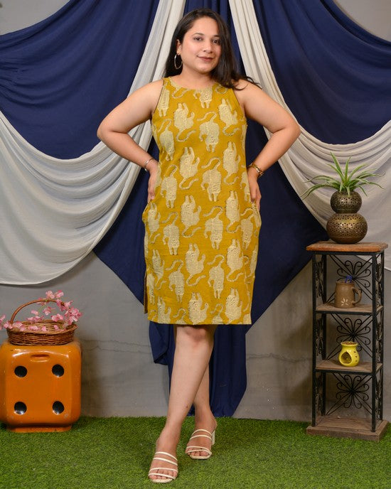 Mustard Kitty Halter Shift Dress