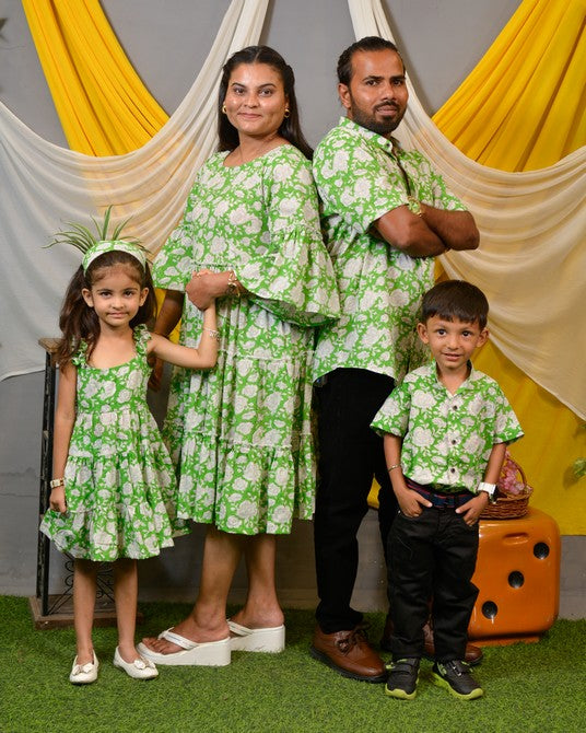 Pistachio Green Floral Family Dress