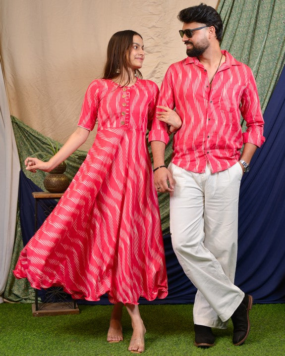 ?Flamingo Pink Anarkali Couple Set