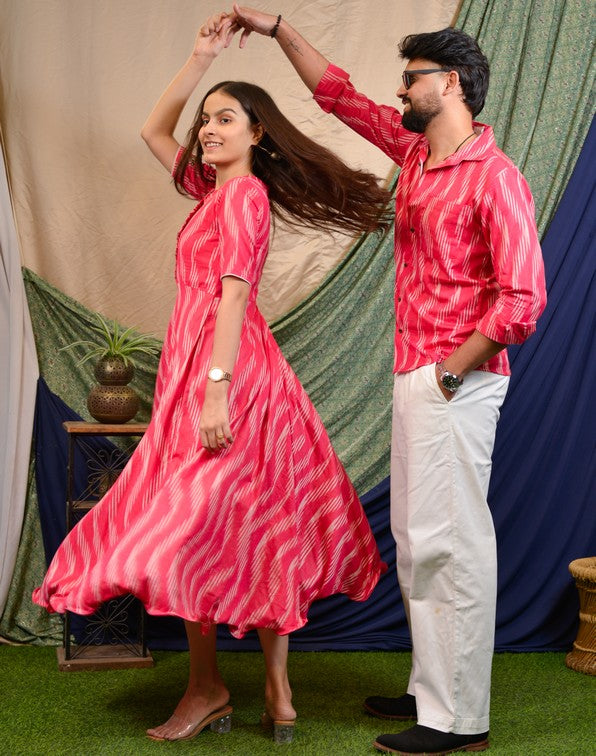 ?Flamingo Pink Anarkali Couple Set