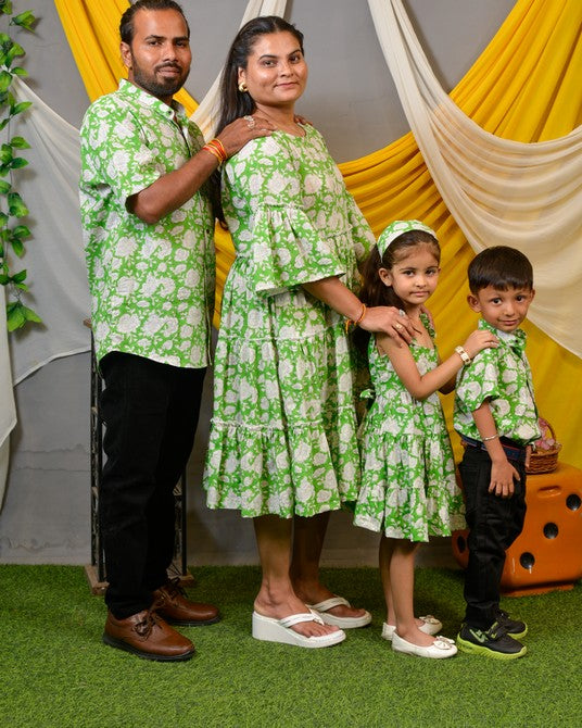 Pistachio Green Floral Family Dress