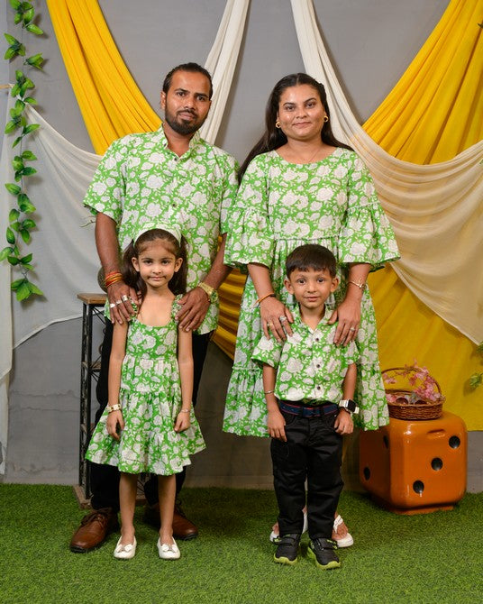 Pistachio Green Floral Family Dress