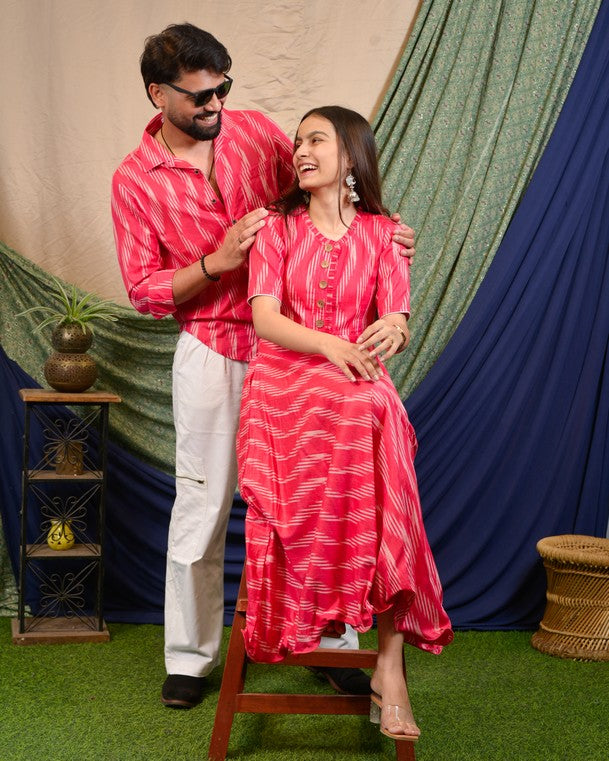 ?Flamingo Pink Anarkali Couple Set Secondary image