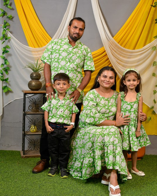 Pistachio Green Floral Family Dress
