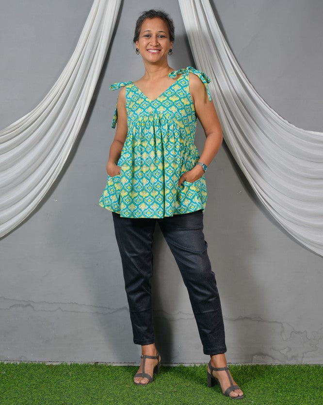 Tiffany blue tie-up short kurti