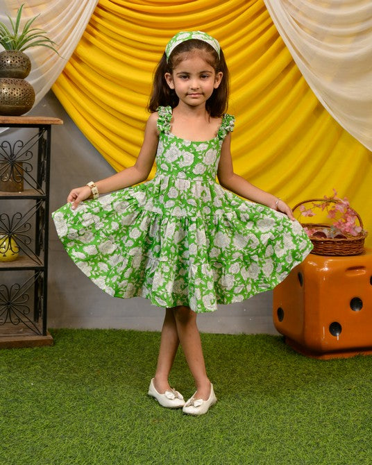 Pistachio Green Floral Kids Dress
