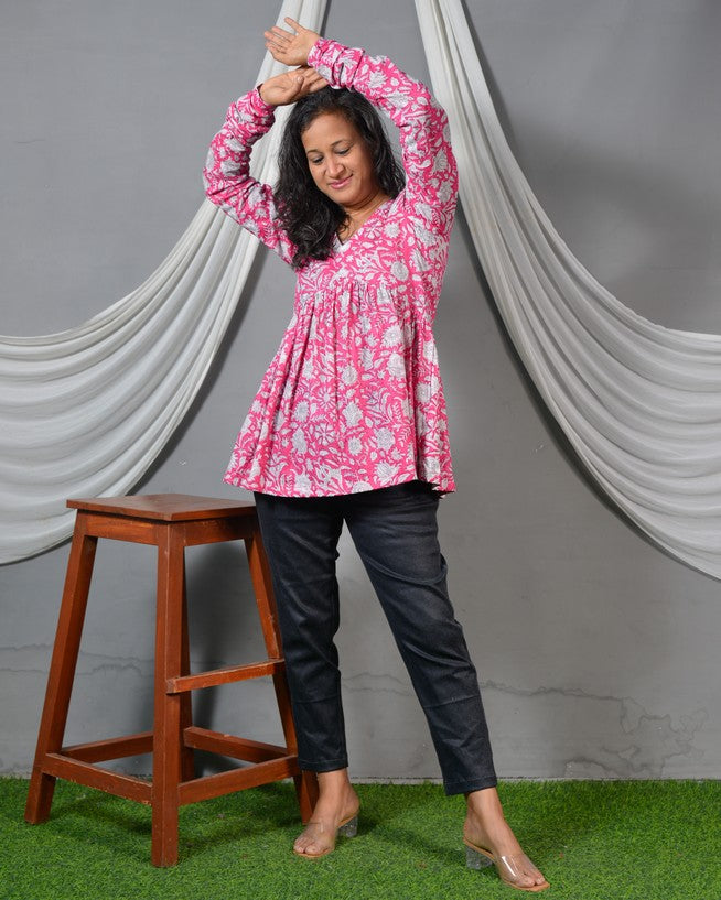 Pink Bloom Short Kurti