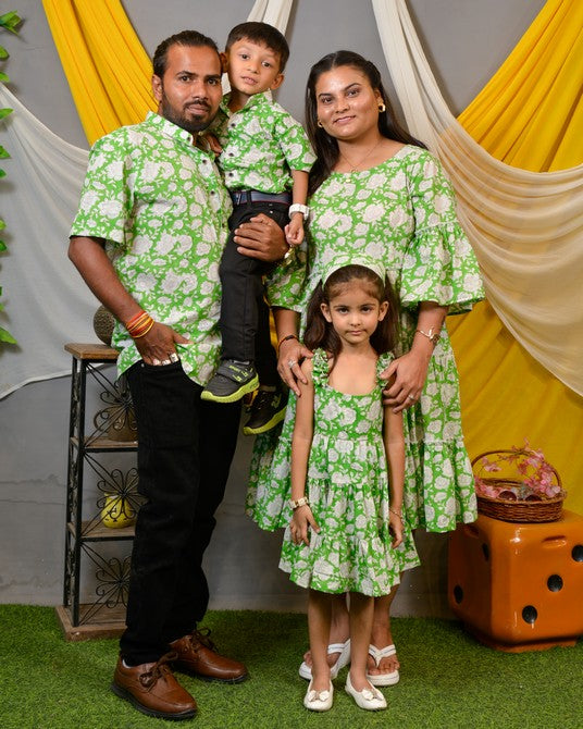 Pistachio Green Floral Family Dress