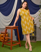 Mustard Kitty Halter Shift Dress