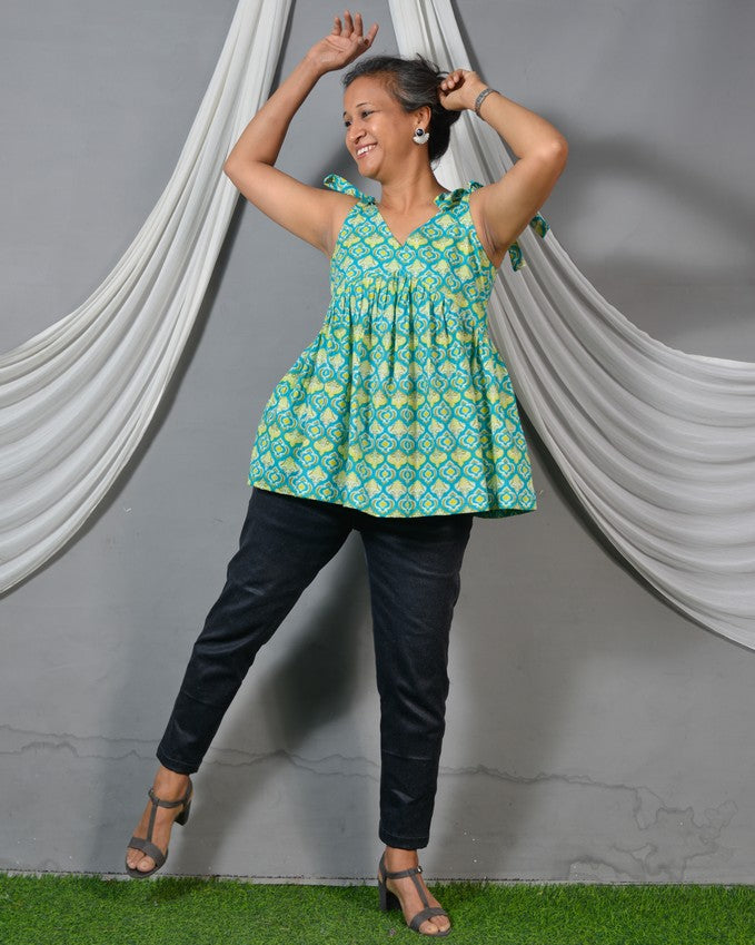 Tiffany blue tie-up short kurti