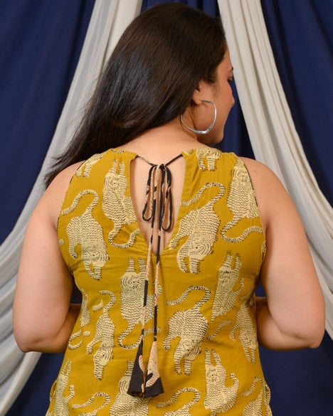 Mustard Kitty Halter Shift Dress
