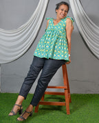 Tiffany blue tie-up short kurti