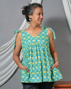 Tiffany blue tie-up short kurti